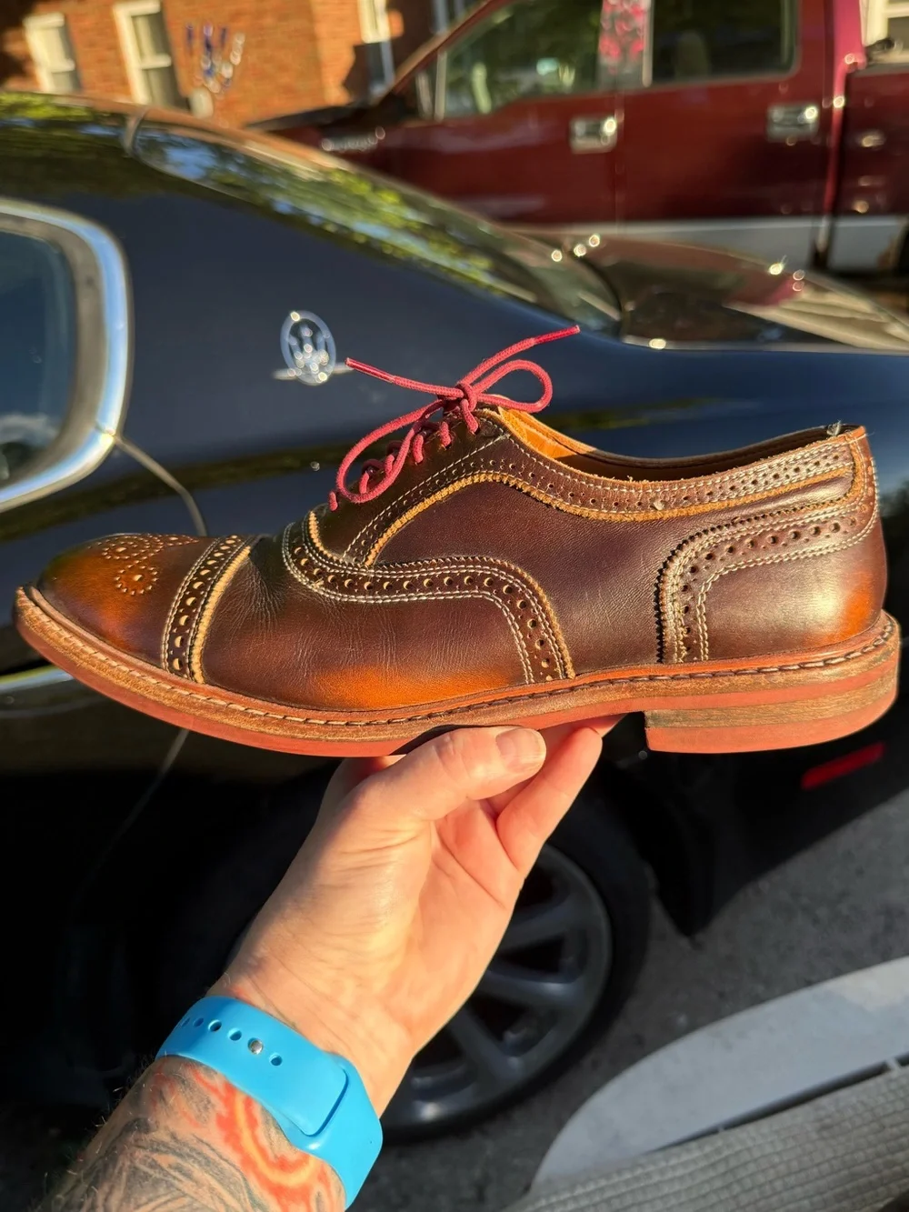 📣Allen Edmonds Strandmok Cap-toe Oxford Dainite Red Soles